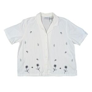 Erika Collection Blouse Womens XL White Floral Embroidered Cotton Linen Top